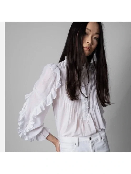 Zadig & Voltaire Timmy Tomboy Pale Blue Ruffled Blouse - Picture 5 of 5